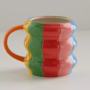 ban.do Rainbow Wavy Ceramic Mug‎ Hand Painted Colourful Whimsical Mug 18 oz